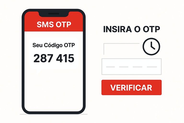 A smartphone displaying a one-time password SMS message on its screen, set against a clean modern background with Airtexts branding. The environment suggests a secure and user-friendly digital experience. If present, the text on the screen reads: Your OTP code is 123456. The tone is reassuring and professional.